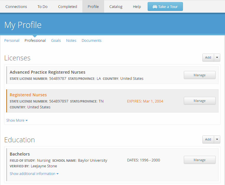 ePortfolio software interface screen shot