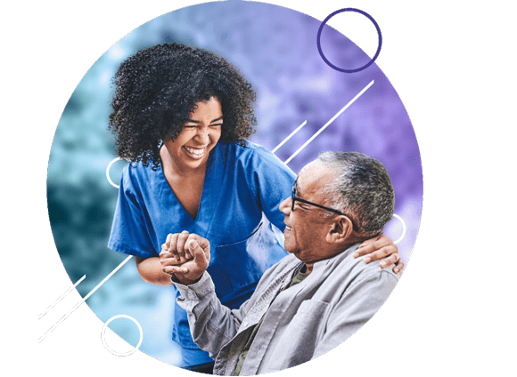 Smiling nurse with elderly patient - HealthStream