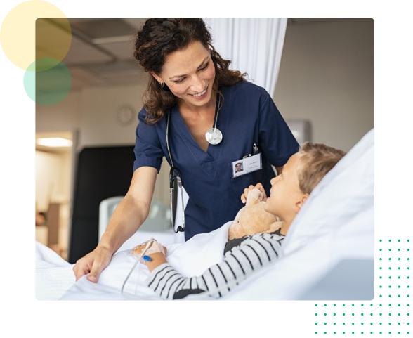 Happy Nurse helping a child in a hospital bed - HealthStream