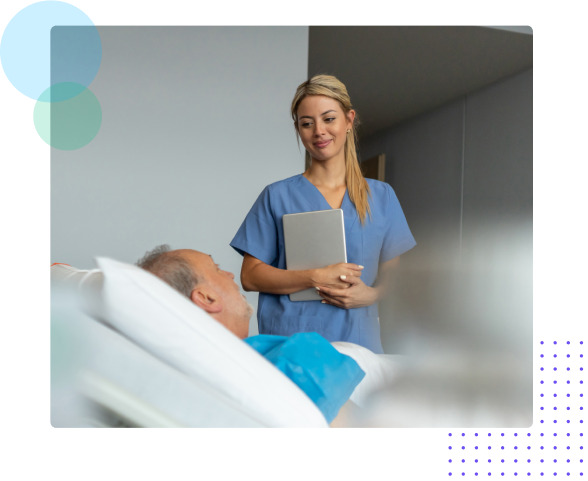 Female nurse with a patient in hospital room - HealthStream