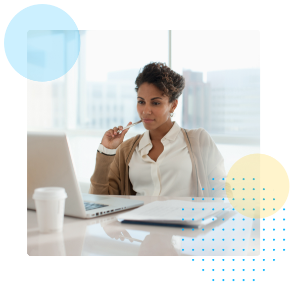 Professional office worker sitting at a desk - HealthStream