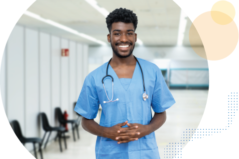 male nurse smiling in healthcare setting